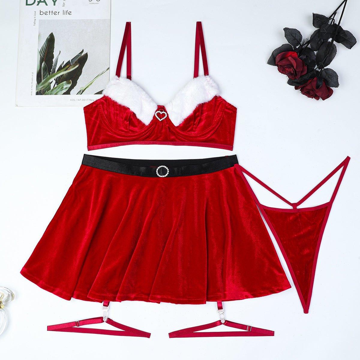 Christmas Clothes Christmas Korean Velvet High Quality Year Red Dress Up Festival Four Piece Set - Yara fashionYara fashion