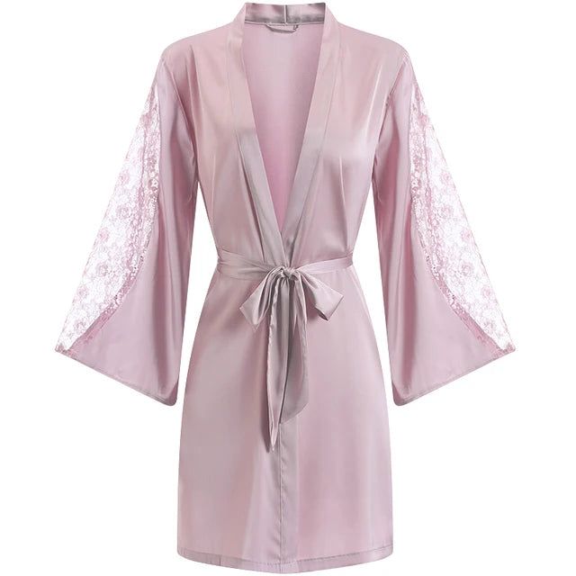 CINOON Sexy Female Sleepwear Silk Robe Set Summer Kimono Bathrobe Lace Bath Gown Wedding Night Dress Home Clothes Nightwear - Yara fashion  51033153 CINOON Sexy Female Sleepwear Silk Robe Set Summer Kimono Bathrobe Lace Bath Gown Wedding Night Dress Home Clothes Nightwear 