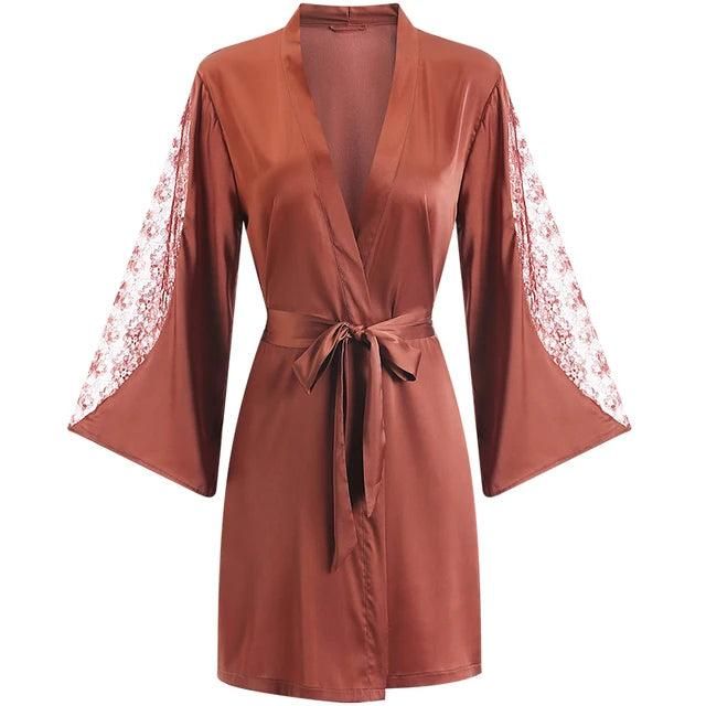 CINOON Sexy Female Sleepwear Silk Robe Set Summer Kimono Bathrobe Lace Bath Gown Wedding Night Dress Home Clothes Nightwear - Yara fashion  8349987 CINOON Sexy Female Sleepwear Silk Robe Set Summer Kimono Bathrobe Lace Bath Gown Wedding Night Dress Home Clothes Nightwear 