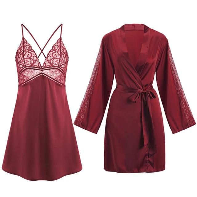 CINOON Sexy Female Sleepwear Silk Robe Set Summer Kimono Bathrobe Lace Bath Gown Wedding Night Dress Home Clothes Nightwear - Yara fashion  8951668 CINOON Sexy Female Sleepwear Silk Robe Set Summer Kimono Bathrobe Lace Bath Gown Wedding Night Dress Home Clothes Nightwear 