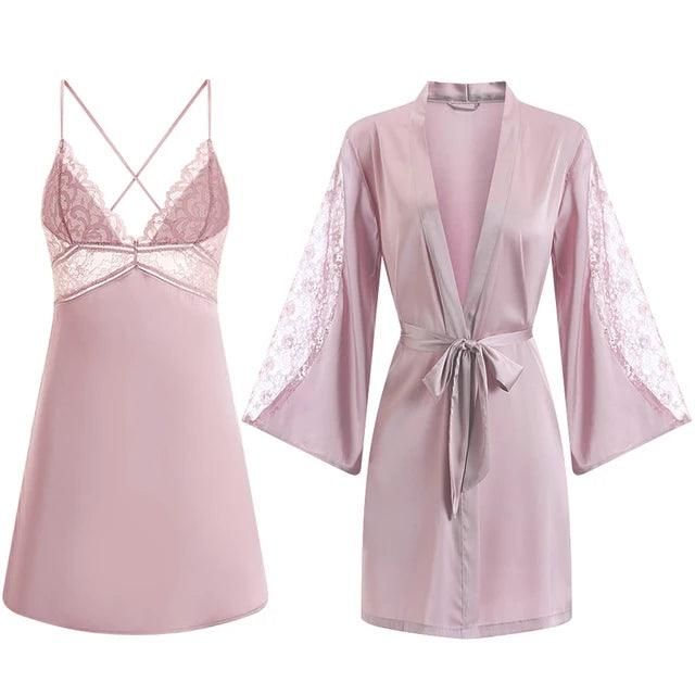 CINOON Sexy Female Sleepwear Silk Robe Set Summer Kimono Bathrobe Lace Bath Gown Wedding Night Dress Home Clothes Nightwear - Yara fashion  84221513 CINOON Sexy Female Sleepwear Silk Robe Set Summer Kimono Bathrobe Lace Bath Gown Wedding Night Dress Home Clothes Nightwear 