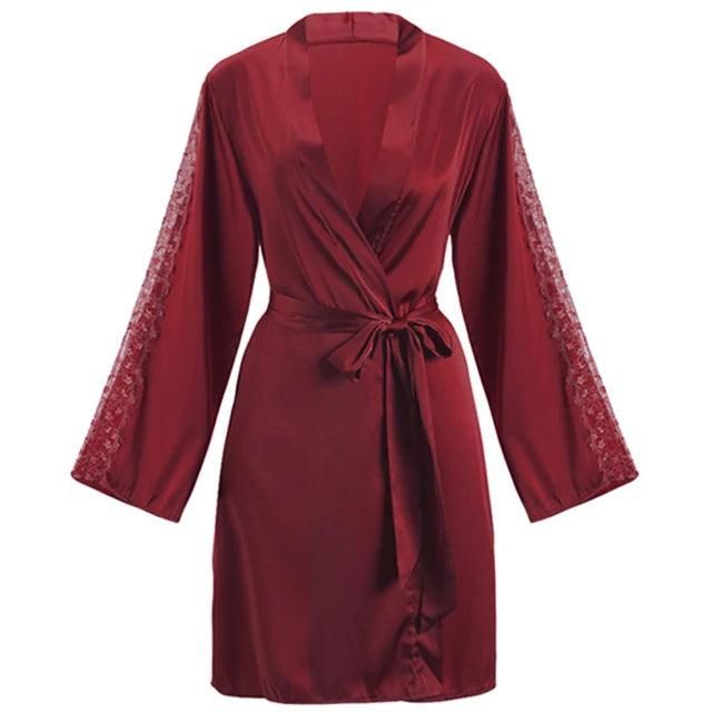 CINOON Sexy Female Sleepwear Silk Robe Set Summer Kimono Bathrobe Lace Bath Gown Wedding Night Dress Home Clothes Nightwear - Yara fashion  23242351 CINOON Sexy Female Sleepwear Silk Robe Set Summer Kimono Bathrobe Lace Bath Gown Wedding Night Dress Home Clothes Nightwear 