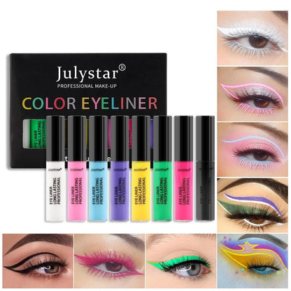 Colorful Stain Free Liquid Eyeliner Set Waterproof Oil Proof Eyeliner Liquid Pen White Eyeliner - Yara fashion  70123462 Colorful Stain Free Liquid Eyeliner Set Waterproof Oil Proof Eyeliner Liquid Pen White Eyeliner 