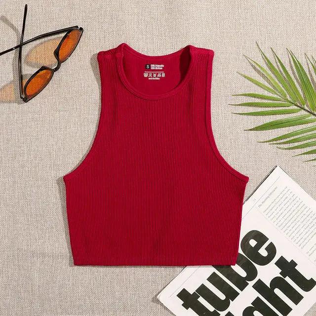 Crop Top Women Solid Basic T-shirts Vest Seamless Streetwear Elastic Rib-Knit Sleeveless Casual Tank Tops Female - Yara fashion  41879911 Crop Top Women Solid Basic T-shirts Vest Seamless Streetwear Elastic Rib-Knit Sleeveless Casual Tank Tops Female 