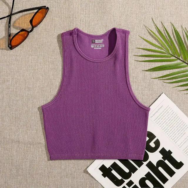 Crop Top Women Solid Basic T-shirts Vest Seamless Streetwear Elastic Rib-Knit Sleeveless Casual Tank Tops Female - Yara fashion  41983610 Crop Top Women Solid Basic T-shirts Vest Seamless Streetwear Elastic Rib-Knit Sleeveless Casual Tank Tops Female 