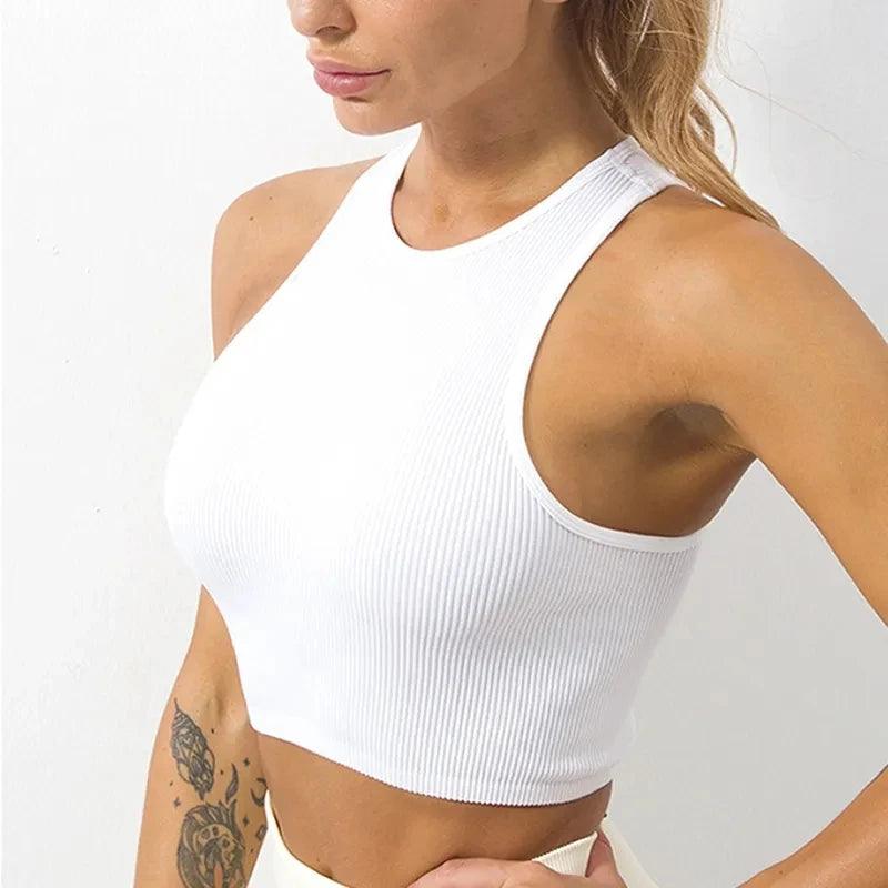 Crop Top Women Solid Basic T-shirts Vest Seamless Streetwear Elastic Rib-Knit Sleeveless Casual Tank Tops Female - Yara fashion  26749068 Crop Top Women Solid Basic T-shirts Vest Seamless Streetwear Elastic Rib-Knit Sleeveless Casual Tank Tops Female 