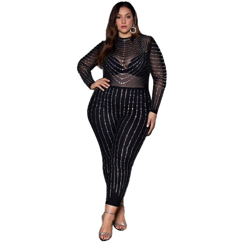 New High-stretch Mesh See-through Tight Jumpsuit Women - Yara fashion  47717372 New High-stretch Mesh See-through Tight Jumpsuit Women 