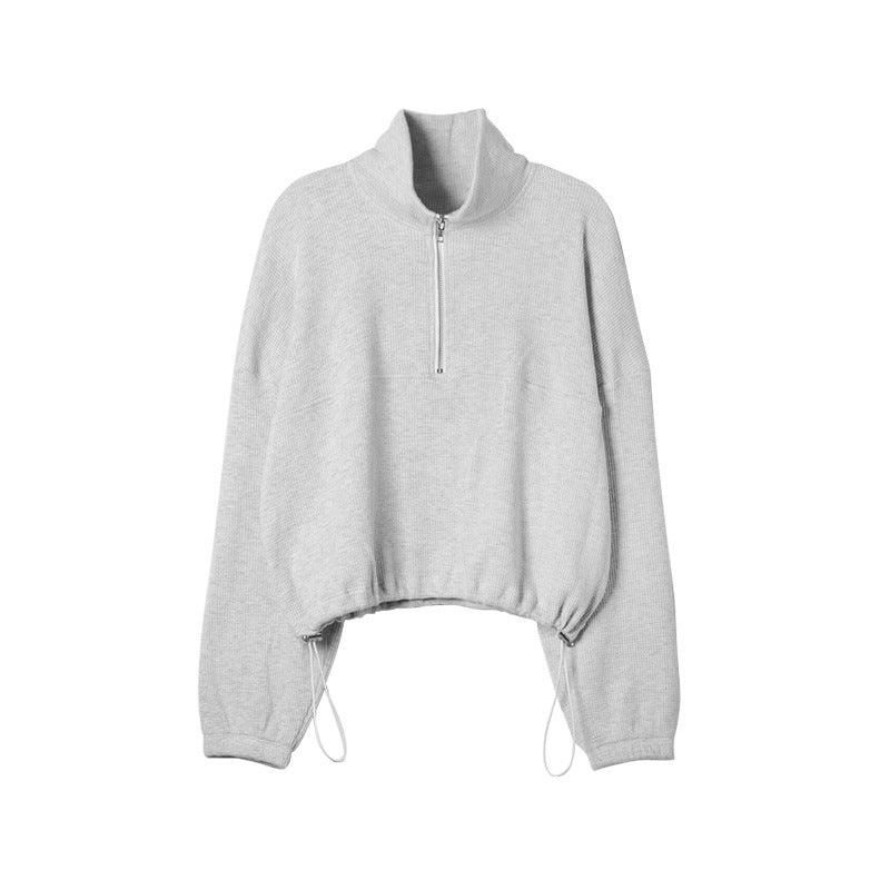 Fall Waffle Sweaters Women Clothing Long Sleeve Zipper Polo Shirt Drawstring Waist Casual Pullover - Yara fashion  58659602 Fall Waffle Sweaters Women Clothing Long Sleeve Zipper Polo Shirt Drawstring Waist Casual Pullover 