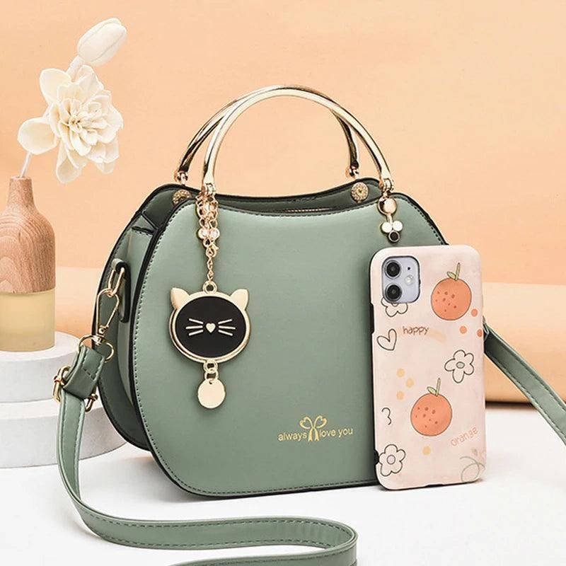 Fashion Girl Crossbody Bag Cute Cat Pendant Shell Bag Shoulder Bag Women's Fashion Metal Top Handle Handbag - Yara fashion  23566190 Fashion Girl Crossbody Bag Cute Cat Pendant Shell Bag Shoulder Bag Women's Fashion Metal Top Handle Handbag 