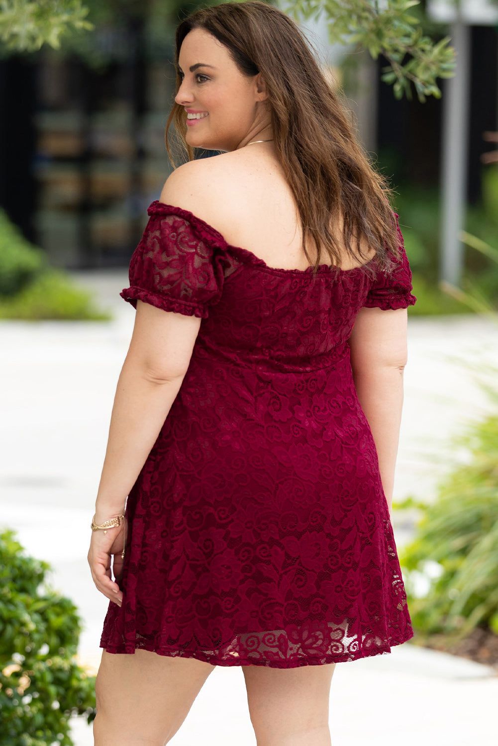 Fiery Red Lace Frill Bubble Sleeve Off Shoulder Plus Size Dress - Yara fashion  61952711 Fiery Red Lace Frill Bubble Sleeve Off Shoulder Plus Size Dress 