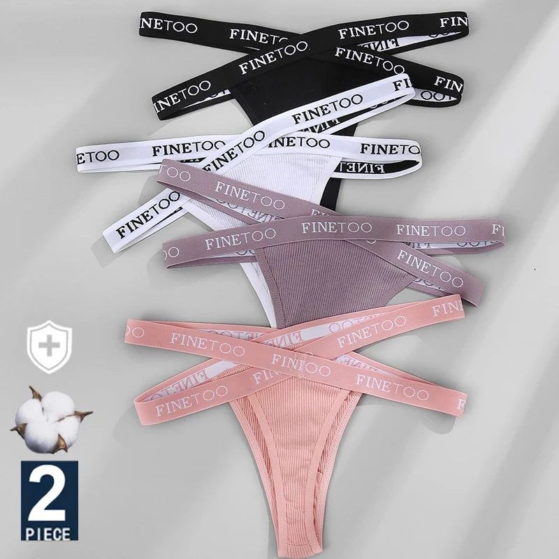 FINETOO 2PCS/Set Women's Cotton G-string Sexy Cross Strap Panties Letter Waisted Underwear Thongs Femme Hollow Out Lady Briefs - Yara fashion  15972408 FINETOO 2PCS/Set Women's Cotton G-string Sexy Cross Strap Panties Letter Waisted Underwear Thongs Femme Hollow Out Lady Briefs 