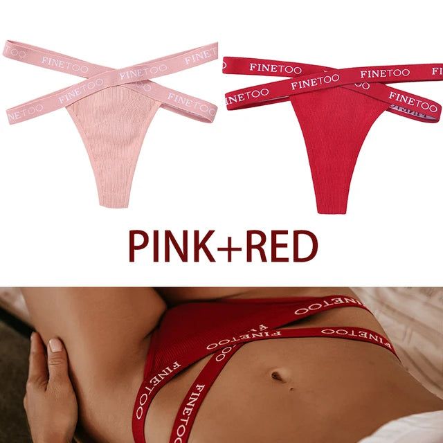 FINETOO 2PCS/Set Women's Cotton G-string Sexy Cross Strap Panties Letter Waisted Underwear Thongs Femme Hollow Out Lady Briefs - Yara fashion  79579148 FINETOO 2PCS/Set Women's Cotton G-string Sexy Cross Strap Panties Letter Waisted Underwear Thongs Femme Hollow Out Lady Briefs 