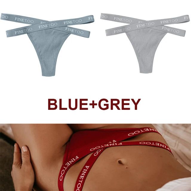 FINETOO 2PCS/Set Women's Cotton G-string Sexy Cross Strap Panties Letter Waisted Underwear Thongs Femme Hollow Out Lady Briefs - Yara fashion  1471955 FINETOO 2PCS/Set Women's Cotton G-string Sexy Cross Strap Panties Letter Waisted Underwear Thongs Femme Hollow Out Lady Briefs 