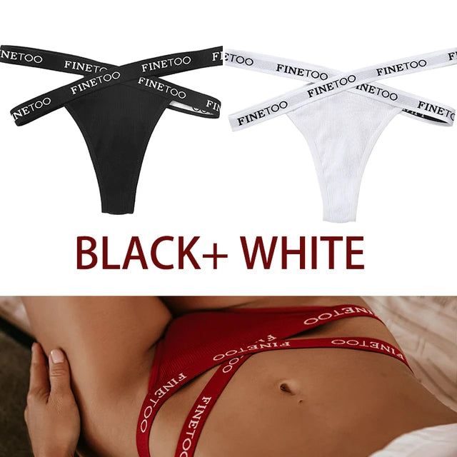 FINETOO 2PCS/Set Women's Cotton G-string Sexy Cross Strap Panties Letter Waisted Underwear Thongs Femme Hollow Out Lady Briefs - Yara fashion  67579286 FINETOO 2PCS/Set Women's Cotton G-string Sexy Cross Strap Panties Letter Waisted Underwear Thongs Femme Hollow Out Lady Briefs 