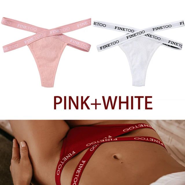 FINETOO 2PCS/Set Women's Cotton G-string Sexy Cross Strap Panties Letter Waisted Underwear Thongs Femme Hollow Out Lady Briefs - Yara fashion  279166 FINETOO 2PCS/Set Women's Cotton G-string Sexy Cross Strap Panties Letter Waisted Underwear Thongs Femme Hollow Out Lady Briefs 