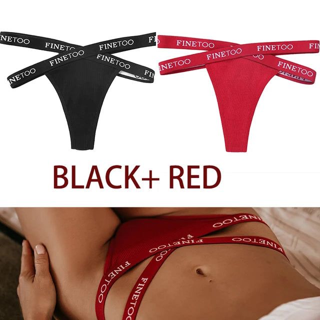 FINETOO 2PCS/Set Women's Cotton G-string Sexy Cross Strap Panties Letter Waisted Underwear Thongs Femme Hollow Out Lady Briefs - Yara fashion  23421352 FINETOO 2PCS/Set Women's Cotton G-string Sexy Cross Strap Panties Letter Waisted Underwear Thongs Femme Hollow Out Lady Briefs 