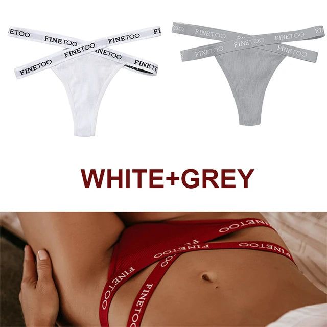 FINETOO 2PCS/Set Women's Cotton G-string Sexy Cross Strap Panties Letter Waisted Underwear Thongs Femme Hollow Out Lady Briefs - Yara fashion  54644974 FINETOO 2PCS/Set Women's Cotton G-string Sexy Cross Strap Panties Letter Waisted Underwear Thongs Femme Hollow Out Lady Briefs 