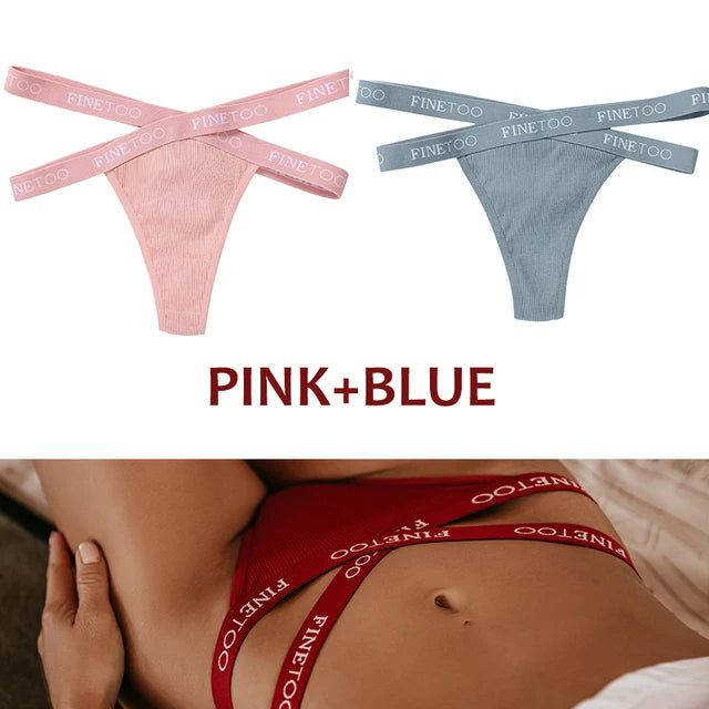 FINETOO 2PCS/Set Women's Cotton G-string Sexy Cross Strap Panties Letter Waisted Underwear Thongs Femme Hollow Out Lady Briefs - Yara fashion  10847362 FINETOO 2PCS/Set Women's Cotton G-string Sexy Cross Strap Panties Letter Waisted Underwear Thongs Femme Hollow Out Lady Briefs 