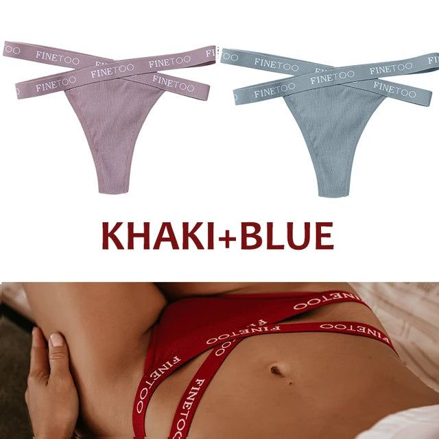 FINETOO 2PCS/Set Women's Cotton G-string Sexy Cross Strap Panties Letter Waisted Underwear Thongs Femme Hollow Out Lady Briefs - Yara fashion  11164934 FINETOO 2PCS/Set Women's Cotton G-string Sexy Cross Strap Panties Letter Waisted Underwear Thongs Femme Hollow Out Lady Briefs 