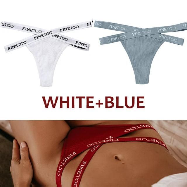 FINETOO 2PCS/Set Women's Cotton G-string Sexy Cross Strap Panties Letter Waisted Underwear Thongs Femme Hollow Out Lady Briefs - Yara fashion  95354545 FINETOO 2PCS/Set Women's Cotton G-string Sexy Cross Strap Panties Letter Waisted Underwear Thongs Femme Hollow Out Lady Briefs 