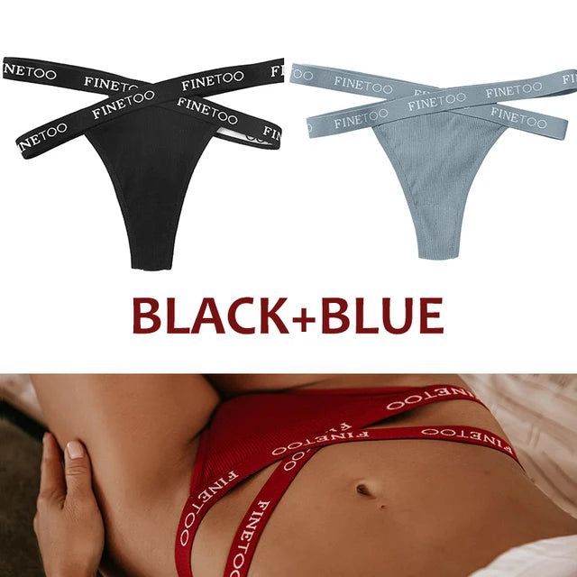 FINETOO 2PCS/Set Women's Cotton G-string Sexy Cross Strap Panties Letter Waisted Underwear Thongs Femme Hollow Out Lady Briefs - Yara fashion  35580083 FINETOO 2PCS/Set Women's Cotton G-string Sexy Cross Strap Panties Letter Waisted Underwear Thongs Femme Hollow Out Lady Briefs 