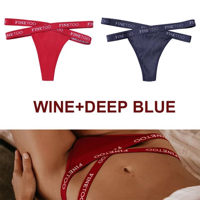 FINETOO 2PCS/Set Women's Cotton G-string Sexy Cross Strap Panties Letter Waisted Underwear Thongs Femme Hollow Out Lady Briefs - Yara fashion  78967642 FINETOO 2PCS/Set Women's Cotton G-string Sexy Cross Strap Panties Letter Waisted Underwear Thongs Femme Hollow Out Lady Briefs 