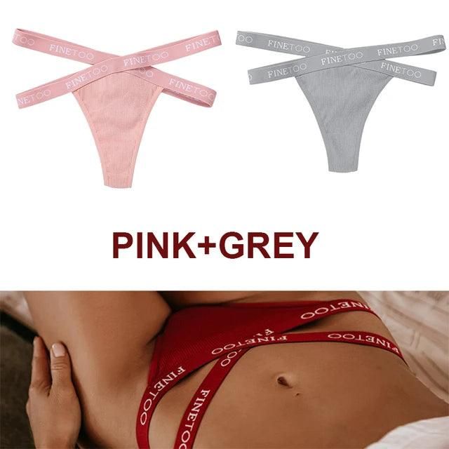 FINETOO 2PCS/Set Women's Cotton G-string Sexy Cross Strap Panties Letter Waisted Underwear Thongs Femme Hollow Out Lady Briefs - Yara fashion  40466243 FINETOO 2PCS/Set Women's Cotton G-string Sexy Cross Strap Panties Letter Waisted Underwear Thongs Femme Hollow Out Lady Briefs 