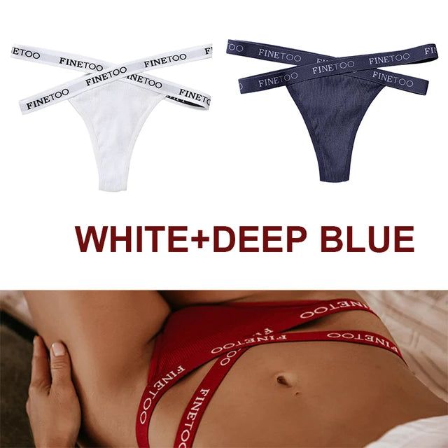 FINETOO 2PCS/Set Women's Cotton G-string Sexy Cross Strap Panties Letter Waisted Underwear Thongs Femme Hollow Out Lady Briefs - Yara fashion  61211064 FINETOO 2PCS/Set Women's Cotton G-string Sexy Cross Strap Panties Letter Waisted Underwear Thongs Femme Hollow Out Lady Briefs 