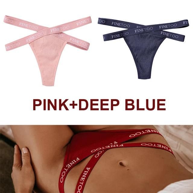 FINETOO 2PCS/Set Women's Cotton G-string Sexy Cross Strap Panties Letter Waisted Underwear Thongs Femme Hollow Out Lady Briefs - Yara fashion  79153695 FINETOO 2PCS/Set Women's Cotton G-string Sexy Cross Strap Panties Letter Waisted Underwear Thongs Femme Hollow Out Lady Briefs 