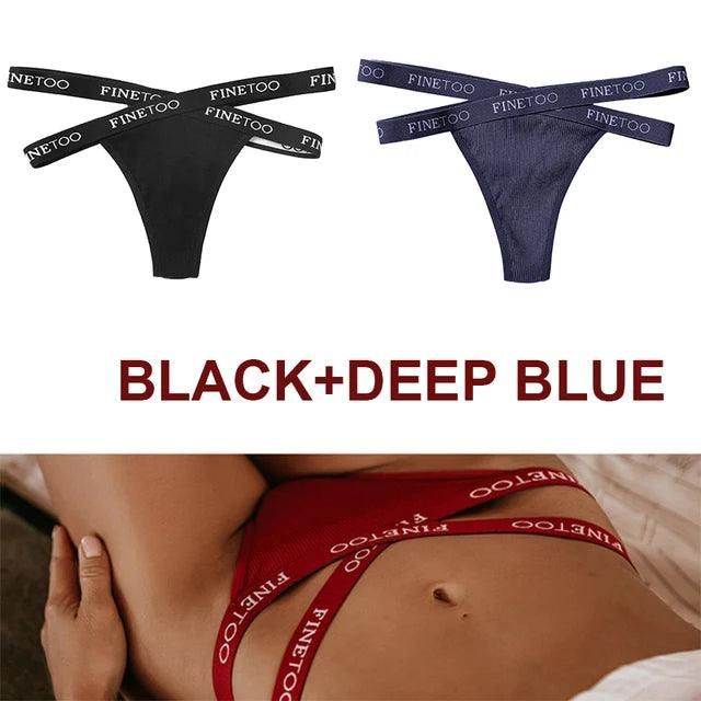 FINETOO 2PCS/Set Women's Cotton G-string Sexy Cross Strap Panties Letter Waisted Underwear Thongs Femme Hollow Out Lady Briefs - Yara fashion  44963791 FINETOO 2PCS/Set Women's Cotton G-string Sexy Cross Strap Panties Letter Waisted Underwear Thongs Femme Hollow Out Lady Briefs 