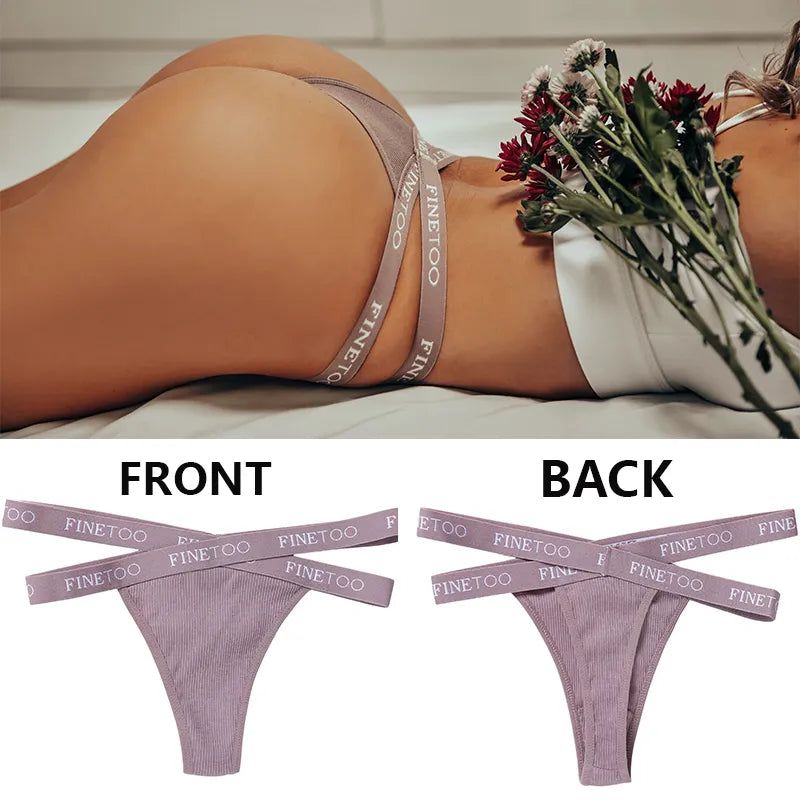 FINETOO 2PCS/Set Women's Cotton G-string Sexy Cross Strap Panties Letter Waisted Underwear Thongs Femme Hollow Out Lady Briefs - Yara fashion  14628204 FINETOO 2PCS/Set Women's Cotton G-string Sexy Cross Strap Panties Letter Waisted Underwear Thongs Femme Hollow Out Lady Briefs 