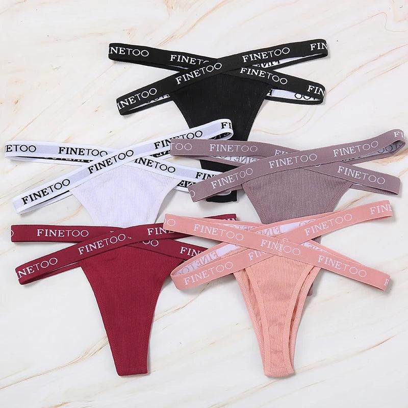 FINETOO 2PCS/Set Women's Cotton G-string Sexy Cross Strap Panties Letter Waisted Underwear Thongs Femme Hollow Out Lady Briefs - Yara fashion  19005567 FINETOO 2PCS/Set Women's Cotton G-string Sexy Cross Strap Panties Letter Waisted Underwear Thongs Femme Hollow Out Lady Briefs 