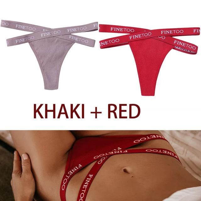 FINETOO 2PCS/Set Women's Cotton G-string Sexy Cross Strap Panties Letter Waisted Underwear Thongs Femme Hollow Out Lady Briefs - Yara fashion  88147163 FINETOO 2PCS/Set Women's Cotton G-string Sexy Cross Strap Panties Letter Waisted Underwear Thongs Femme Hollow Out Lady Briefs 