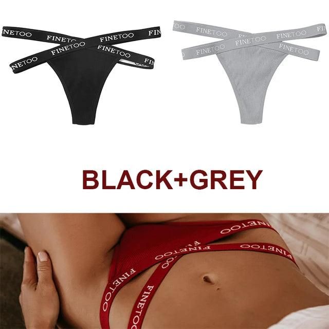 FINETOO 2PCS/Set Women's Cotton G-string Sexy Cross Strap Panties Letter Waisted Underwear Thongs Femme Hollow Out Lady Briefs - Yara fashion  88744965 FINETOO 2PCS/Set Women's Cotton G-string Sexy Cross Strap Panties Letter Waisted Underwear Thongs Femme Hollow Out Lady Briefs 