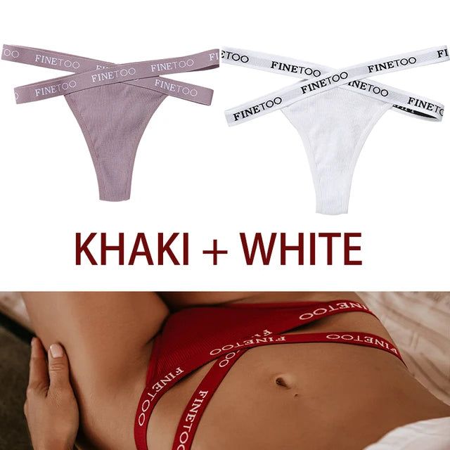 FINETOO 2PCS/Set Women's Cotton G-string Sexy Cross Strap Panties Letter Waisted Underwear Thongs Femme Hollow Out Lady Briefs - Yara fashion  36410145 FINETOO 2PCS/Set Women's Cotton G-string Sexy Cross Strap Panties Letter Waisted Underwear Thongs Femme Hollow Out Lady Briefs 