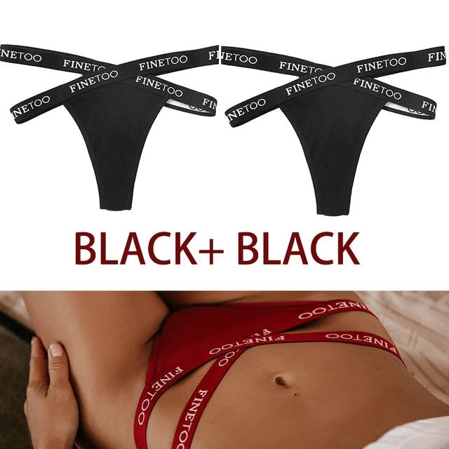 FINETOO 2PCS/Set Women's Cotton G-string Sexy Cross Strap Panties Letter Waisted Underwear Thongs Femme Hollow Out Lady Briefs - Yara fashion  26488721 FINETOO 2PCS/Set Women's Cotton G-string Sexy Cross Strap Panties Letter Waisted Underwear Thongs Femme Hollow Out Lady Briefs 