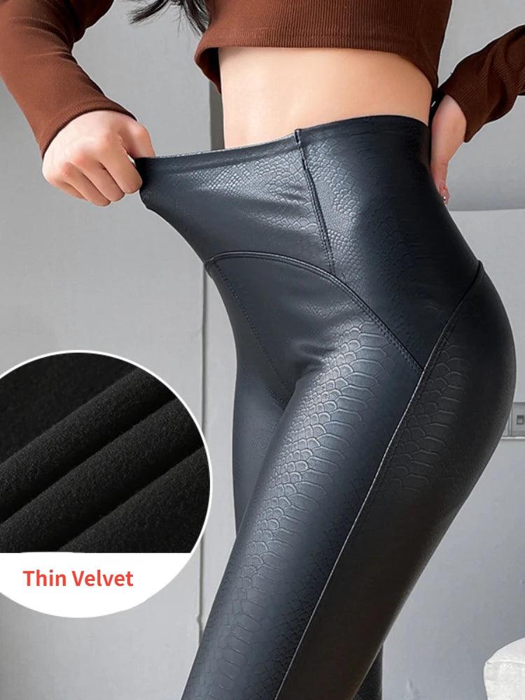 Fleece Matte PU Leather Pants Women Autumn Winter Leggings Elastic High Waist Slim Skinny Windproof Warm Sexy Legging - Yara fashion  65175257 Fleece Matte PU Leather Pants Women Autumn Winter Leggings Elastic High Waist Slim Skinny Windproof Warm Sexy Legging 