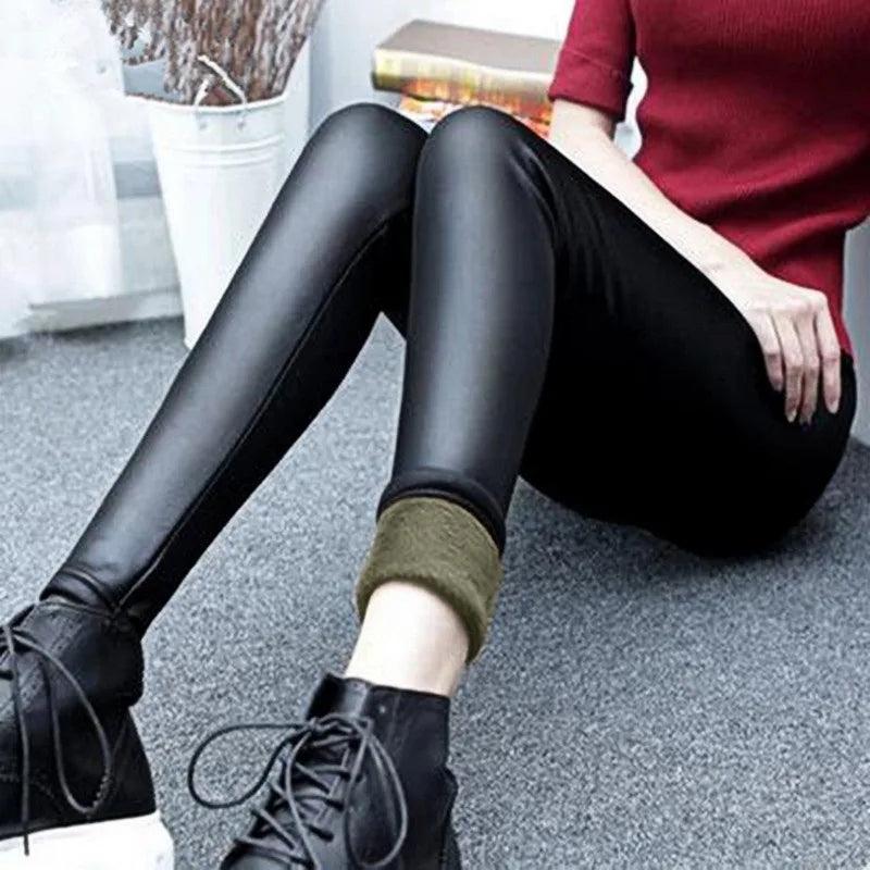 Fleece Matte PU Leather Pants Women Autumn Winter Leggings Elastic High Waist Slim Skinny Windproof Warm Sexy Legging - Yara fashion  23836772 Fleece Matte PU Leather Pants Women Autumn Winter Leggings Elastic High Waist Slim Skinny Windproof Warm Sexy Legging 