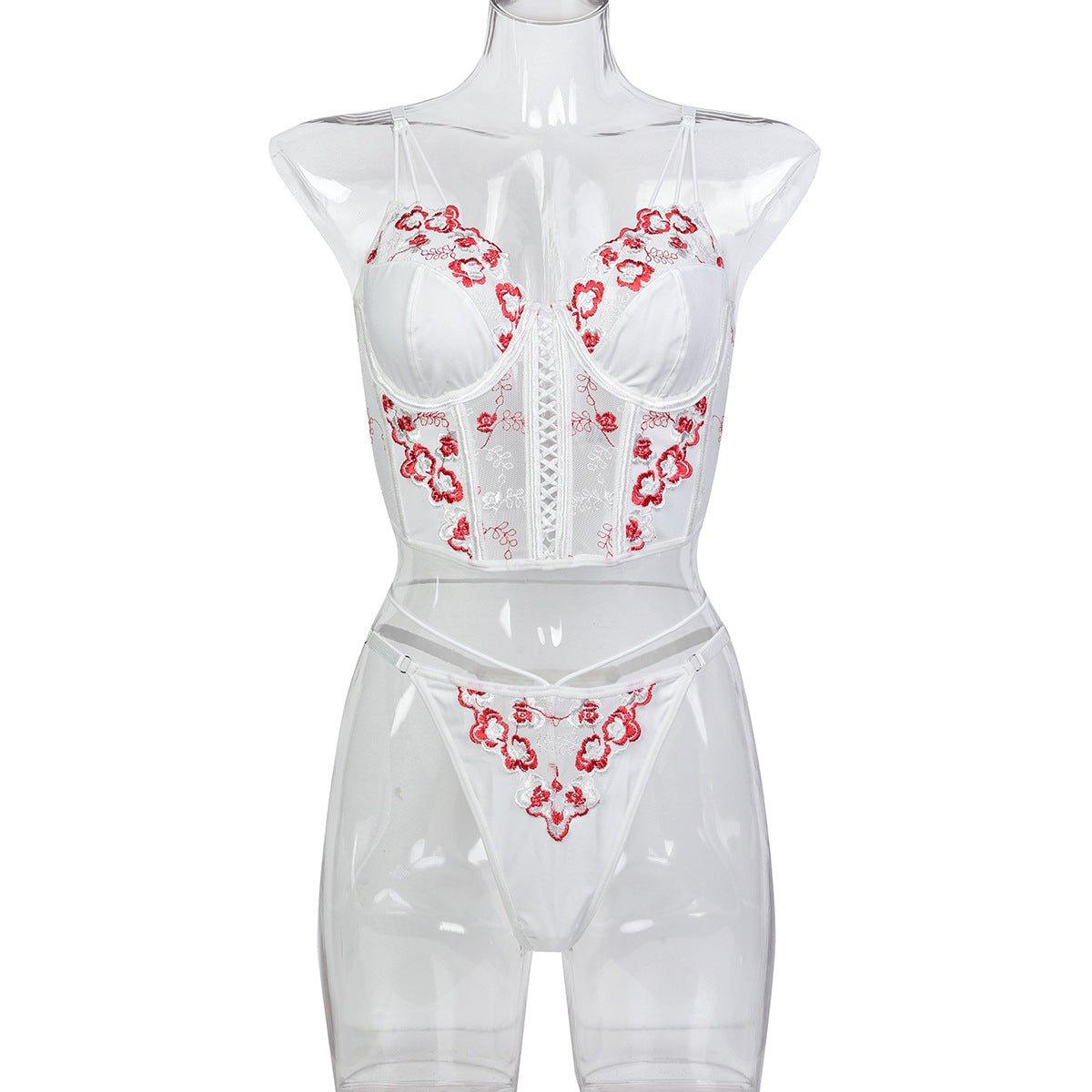 Floral Embroidery Heavy Industry Cross Sexy Lingerie Set Women - Yara fashionYara fashion