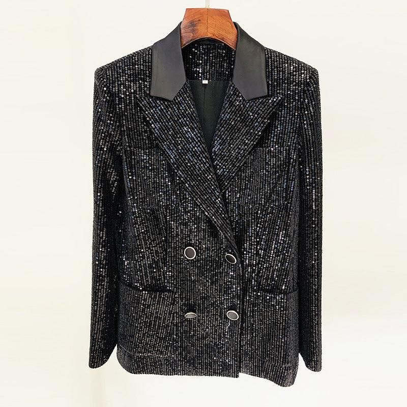 Goods Gold Velvet Sequined Double Breasted Blazer Slim Fit Skinny Pants Suit - Yara fashion  43689980 Goods Gold Velvet Sequined Double Breasted Blazer Slim Fit Skinny Pants Suit 