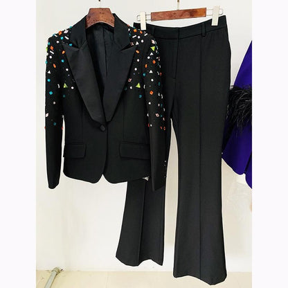 Goods Heavy Industry Beads Colorful Crystals Slim Fit Blazer Bootcut Pants Blazer Suit Set Two Pieces - Yara fashion  41744328 Goods Heavy Industry Beads Colorful Crystals Slim Fit Blazer Bootcut Pants Blazer Suit Set Two Pieces 