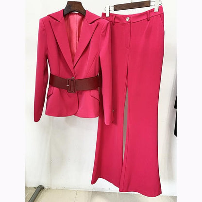 Goods Spring One Button Series Belt Bootcut Pants Suit Two Piece Blazer Suit Set - Yara fashion  54712225 Goods Spring One Button Series Belt Bootcut Pants Suit Two Piece Blazer Suit Set 