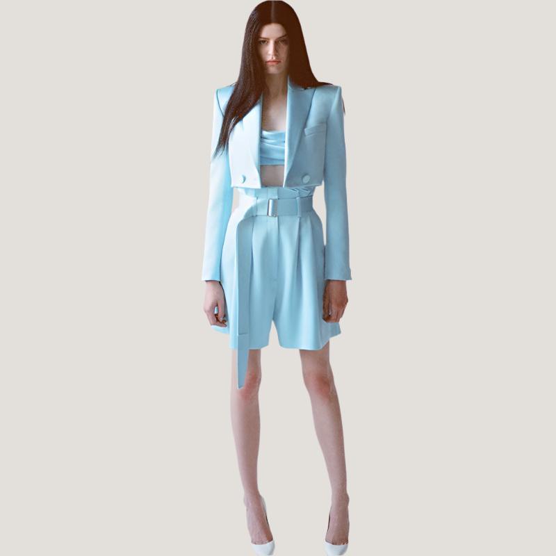 Goods Stars Bright Satin Ultra Short Blazer Shorts Suit Two Piece Suit - Yara fashionYara fashion