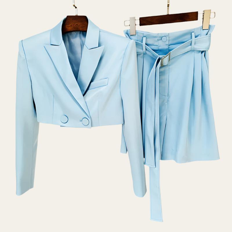 Goods Stars Bright Satin Ultra Short Blazer Shorts Suit Two Piece Suit - Yara fashionYara fashion