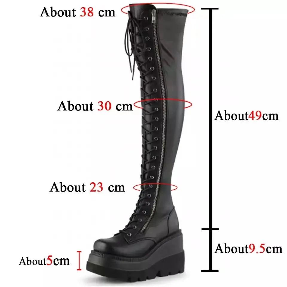 Gothic Thigh High Boots Women Platform Wedges Motorcycle Boot Over The Knee Army Stripper Heels Punk Lace-up Belt Buckle Long - Yara fashion  81760454 Gothic Thigh High Boots Women Platform Wedges Motorcycle Boot Over The Knee Army Stripper Heels Punk Lace-up Belt Buckle Long 