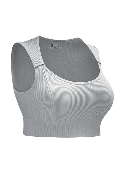 Gray Joint Straps Sleeveless Ribbed Gym Bra - Yara fashion  91970279 Gray Joint Straps Sleeveless Ribbed Gym Bra 