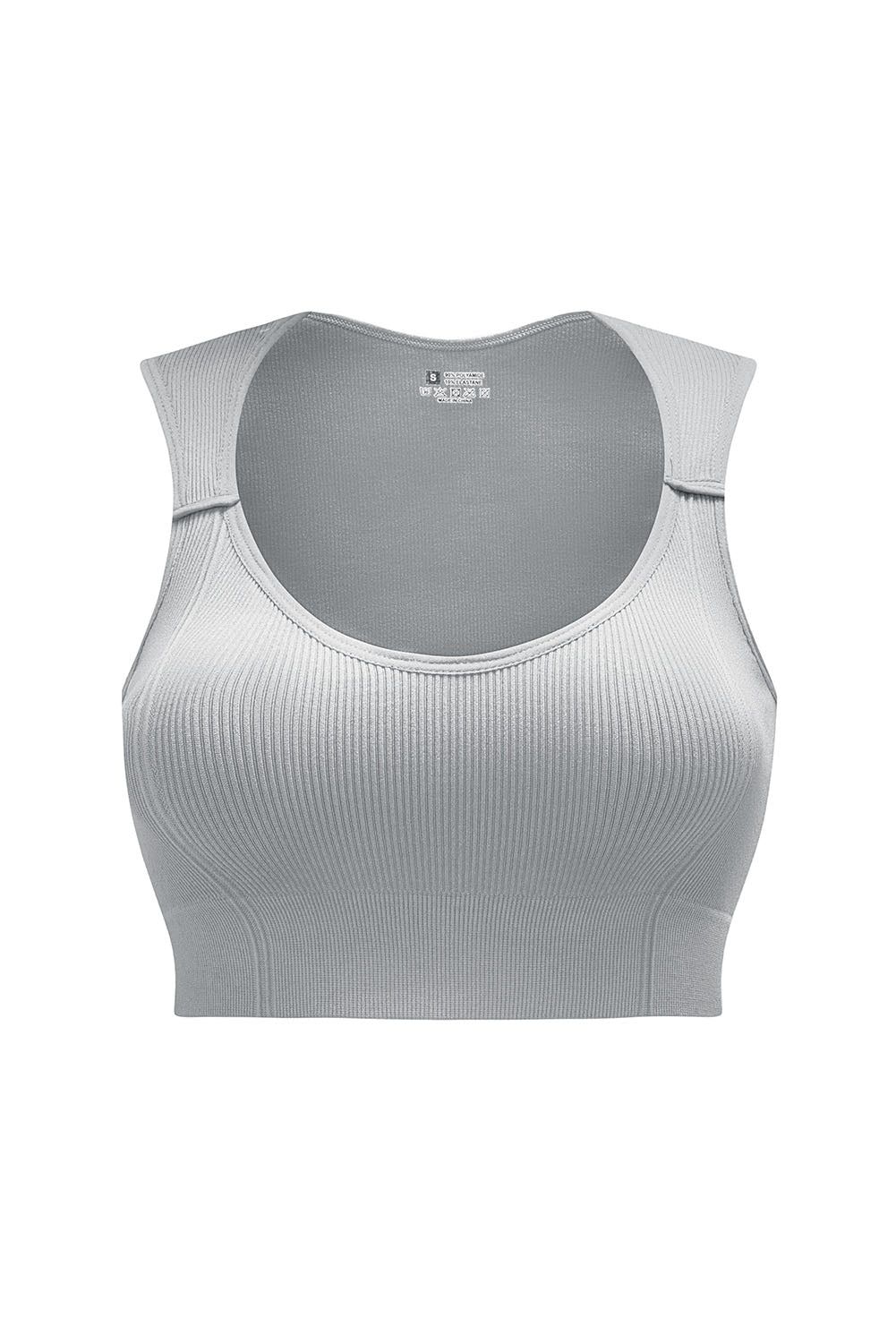 Gray Joint Straps Sleeveless Ribbed Gym Bra - Yara fashion Activewear Yara fashion 55.00