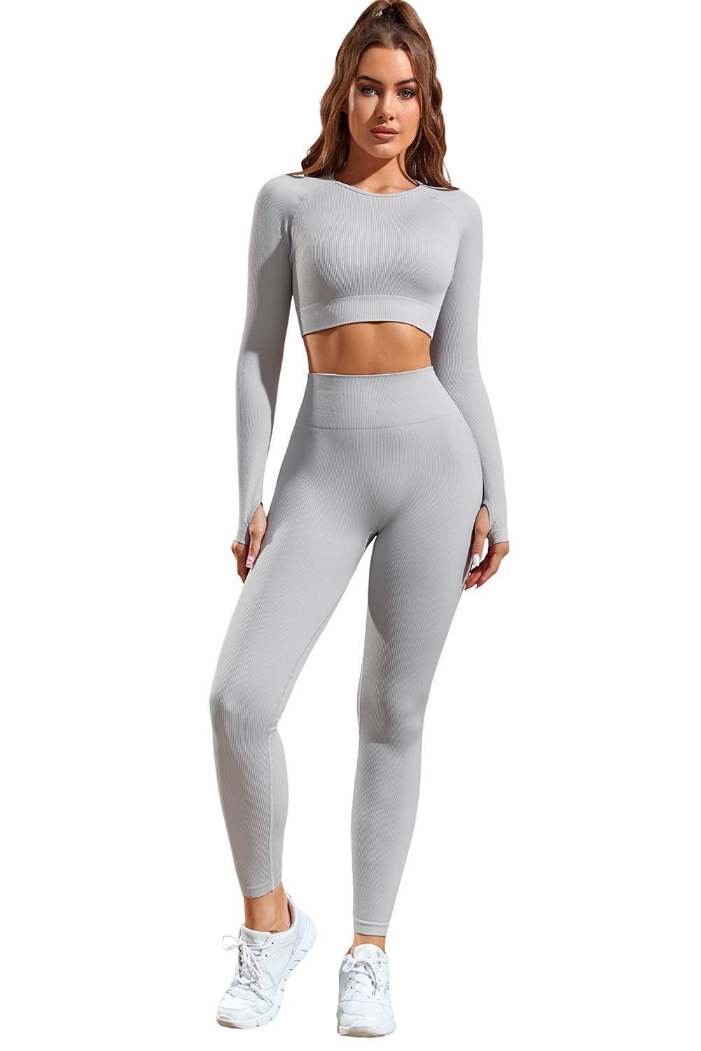 Gray Long Sleeve Seamless Crop Smoke - Yara fashion  51990745 Gray Long Sleeve Seamless Crop Smoke 