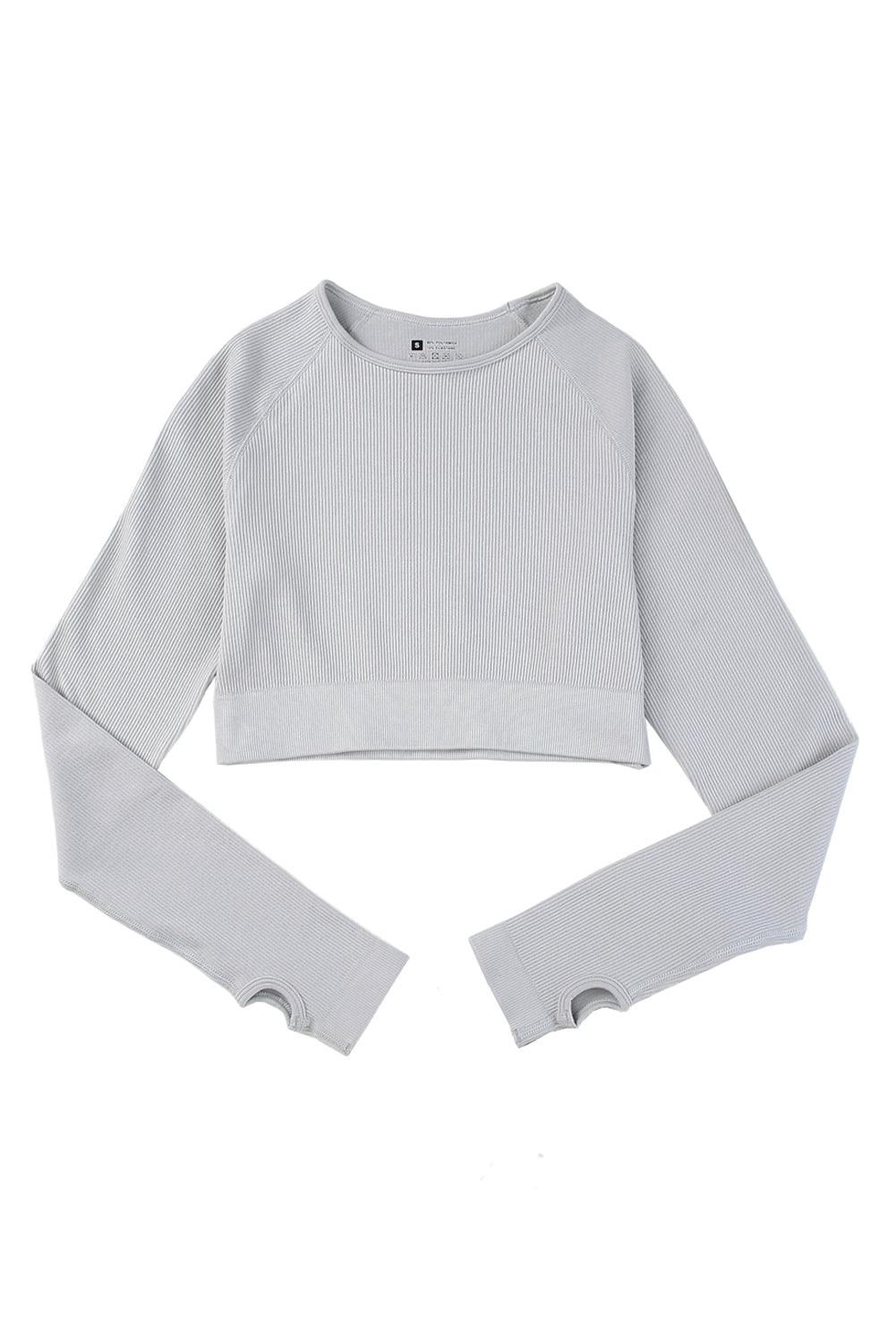 Gray Long Sleeve Seamless Crop Smoke - Yara fashion  706906 Gray Long Sleeve Seamless Crop Smoke 