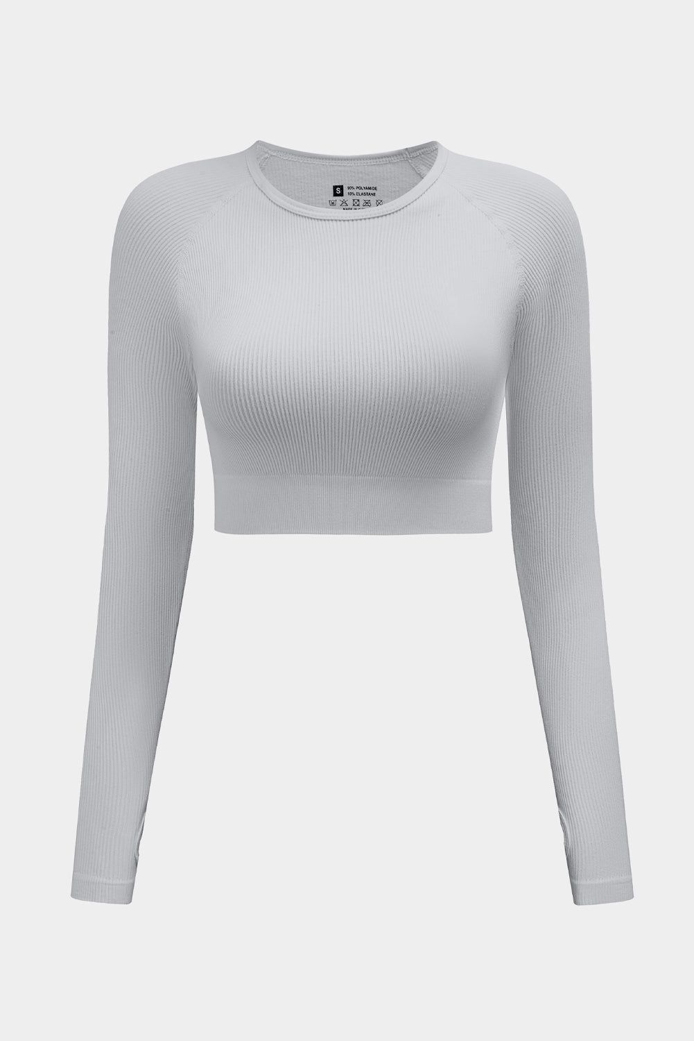 Gray Long Sleeve Seamless Crop Smoke - Yara fashion  87967245 Gray Long Sleeve Seamless Crop Smoke 